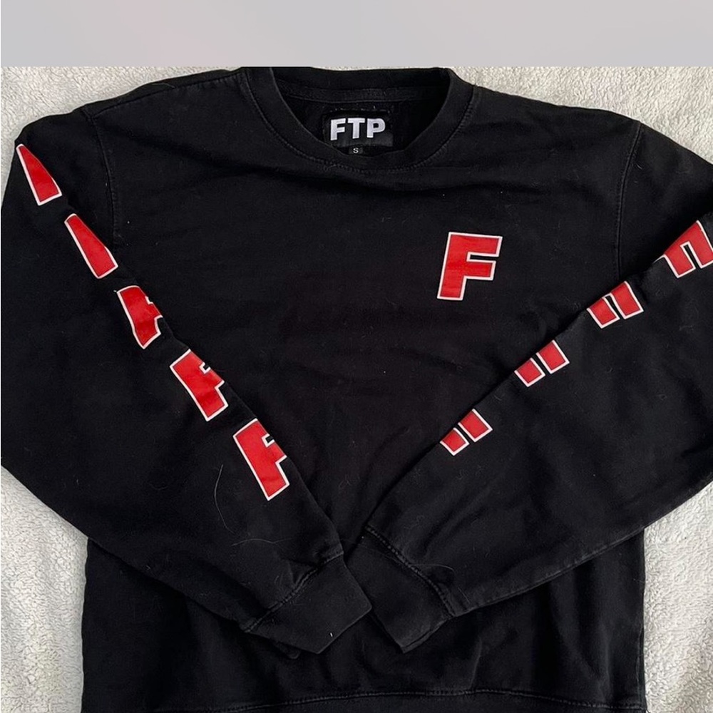 FTP Men's Black Sweater with Red Lettering